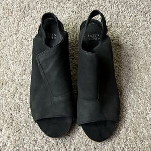 Eileen Fisher Leather Slingback Sz‎ 9 Open Toe Block Heel Sandal